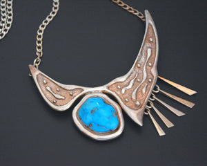 Ethnic Turquoise Sterling Silver Necklace with Dangles