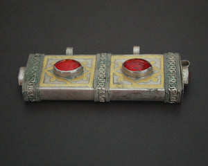 Turkmen Gilded Box Pendant with Red Glass