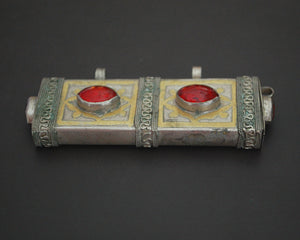 Turkmen Gilded Box Pendant with Red Glass