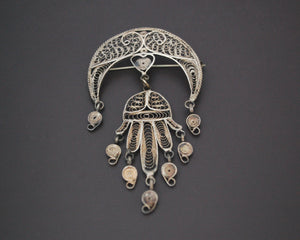 Tunisian Filigree Crescent and Hand of Fatima Brooch