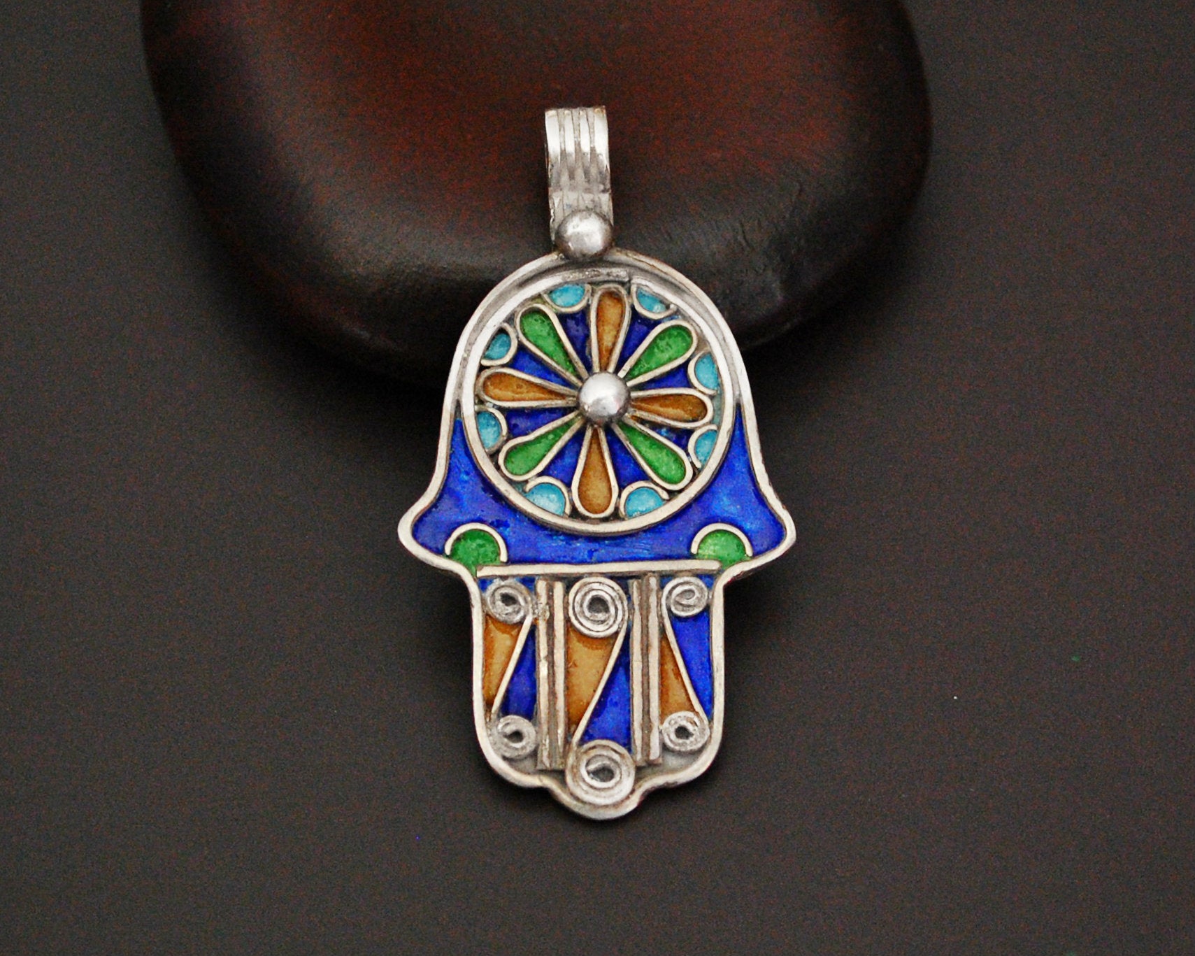 Enamel Berber Hamsa Pendant