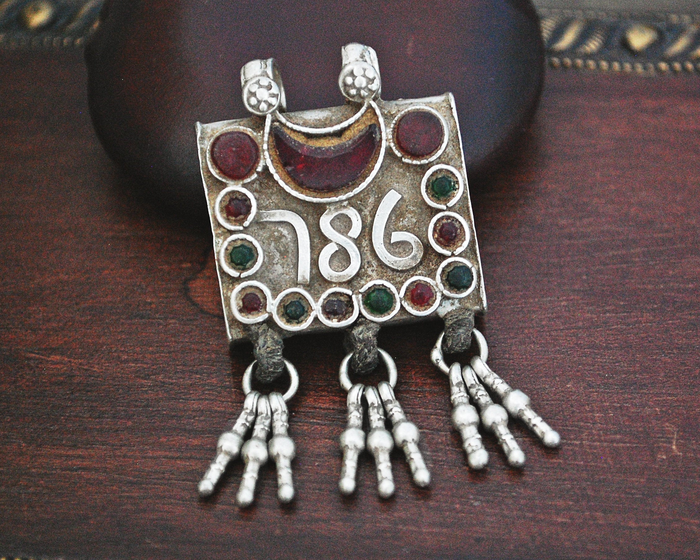 Rajasthani Moon Amulet Pendant with Dangles