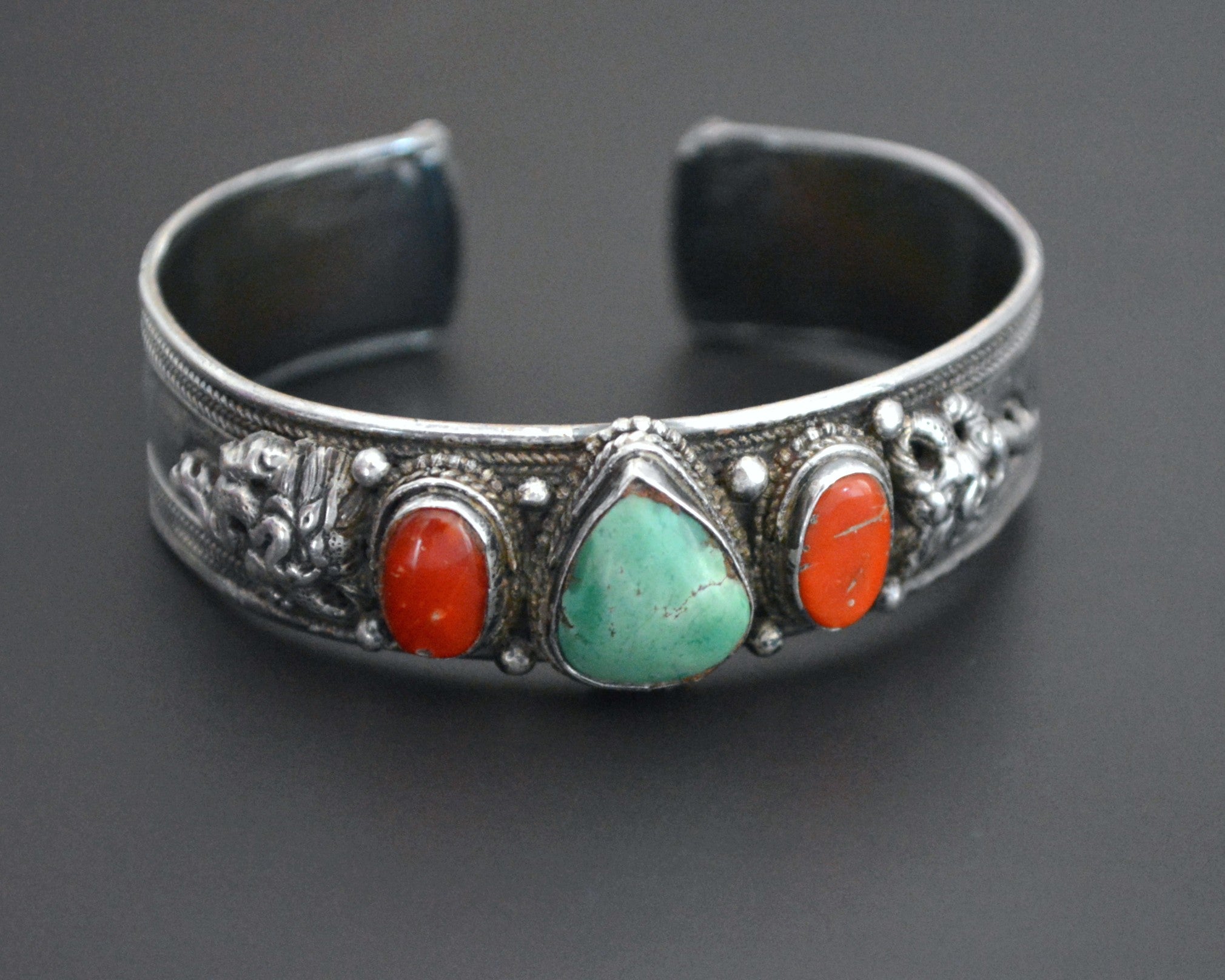 Nepali Turquoise Coral Cuff Bracelet