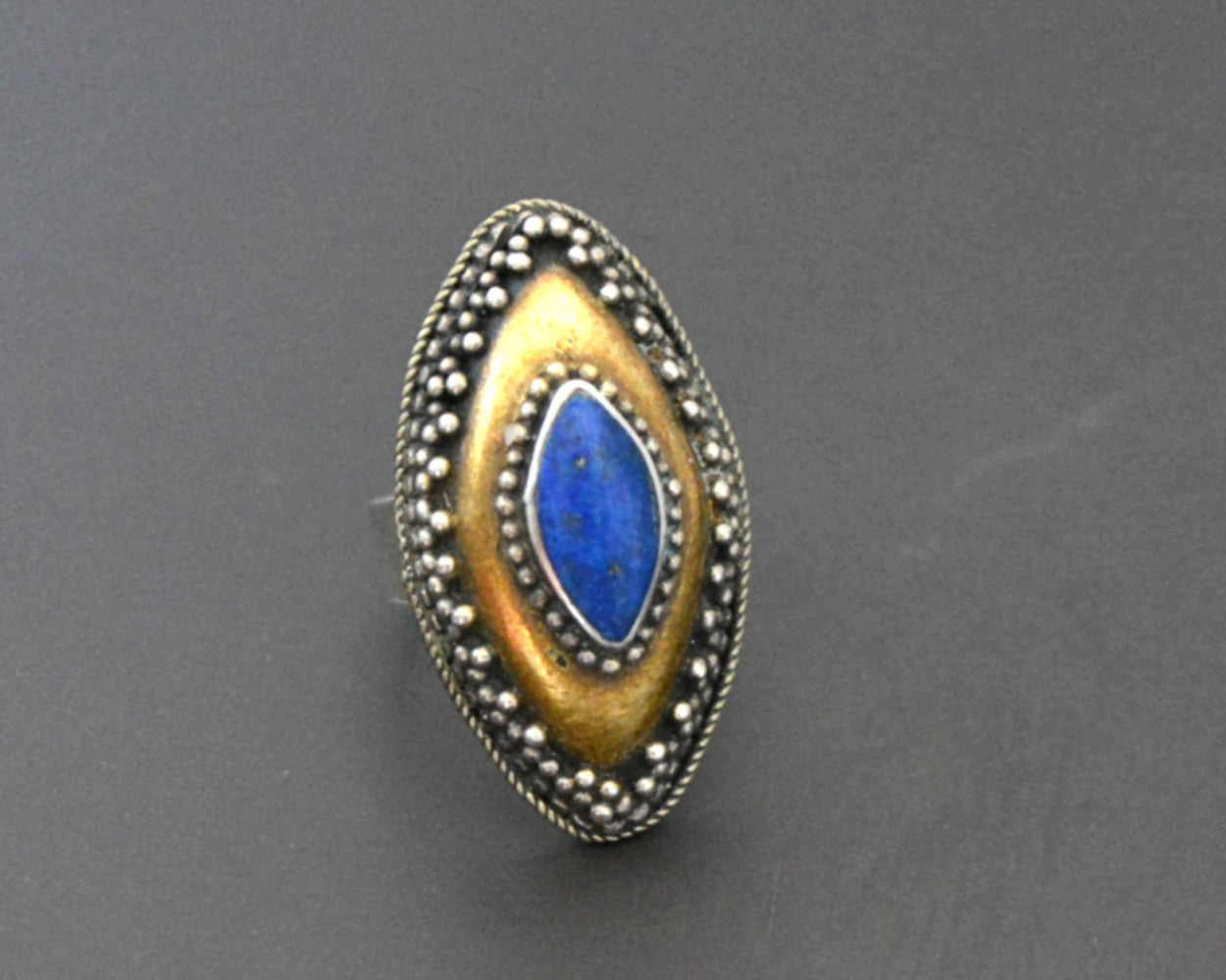 Kazakh Lapis Lazuli Silver Gilded Ring - Size 7.25