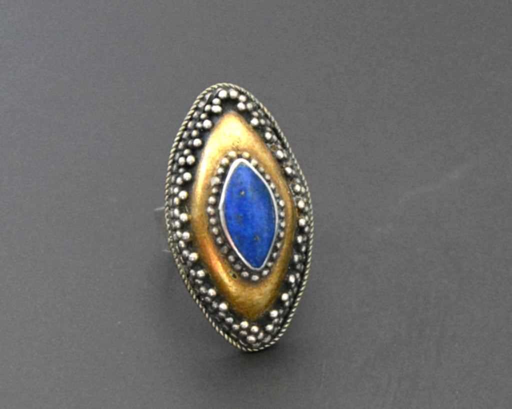Kazakh Lapis Lazuli Silver Gilded Ring - Size 7.25
