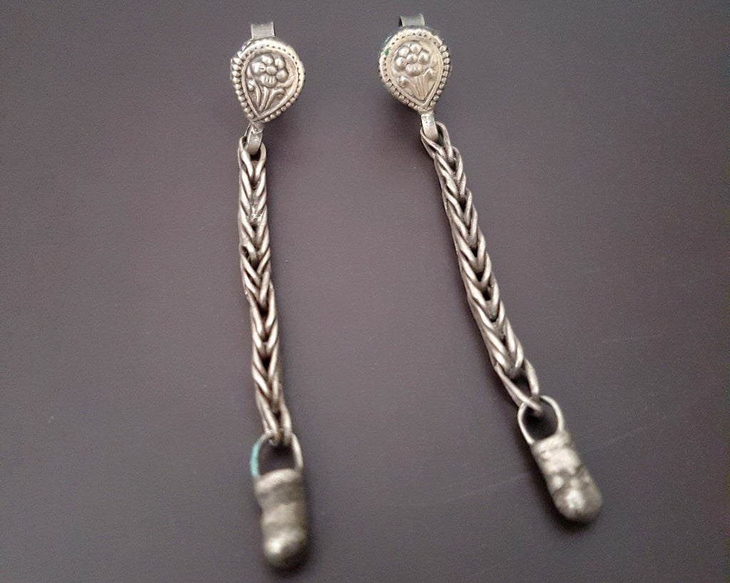 Rajasthani Silver Dangle Stud Earrings