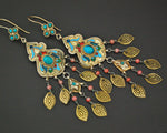 Gilded Uzbek Coral Turquoise Earrings with Enamel