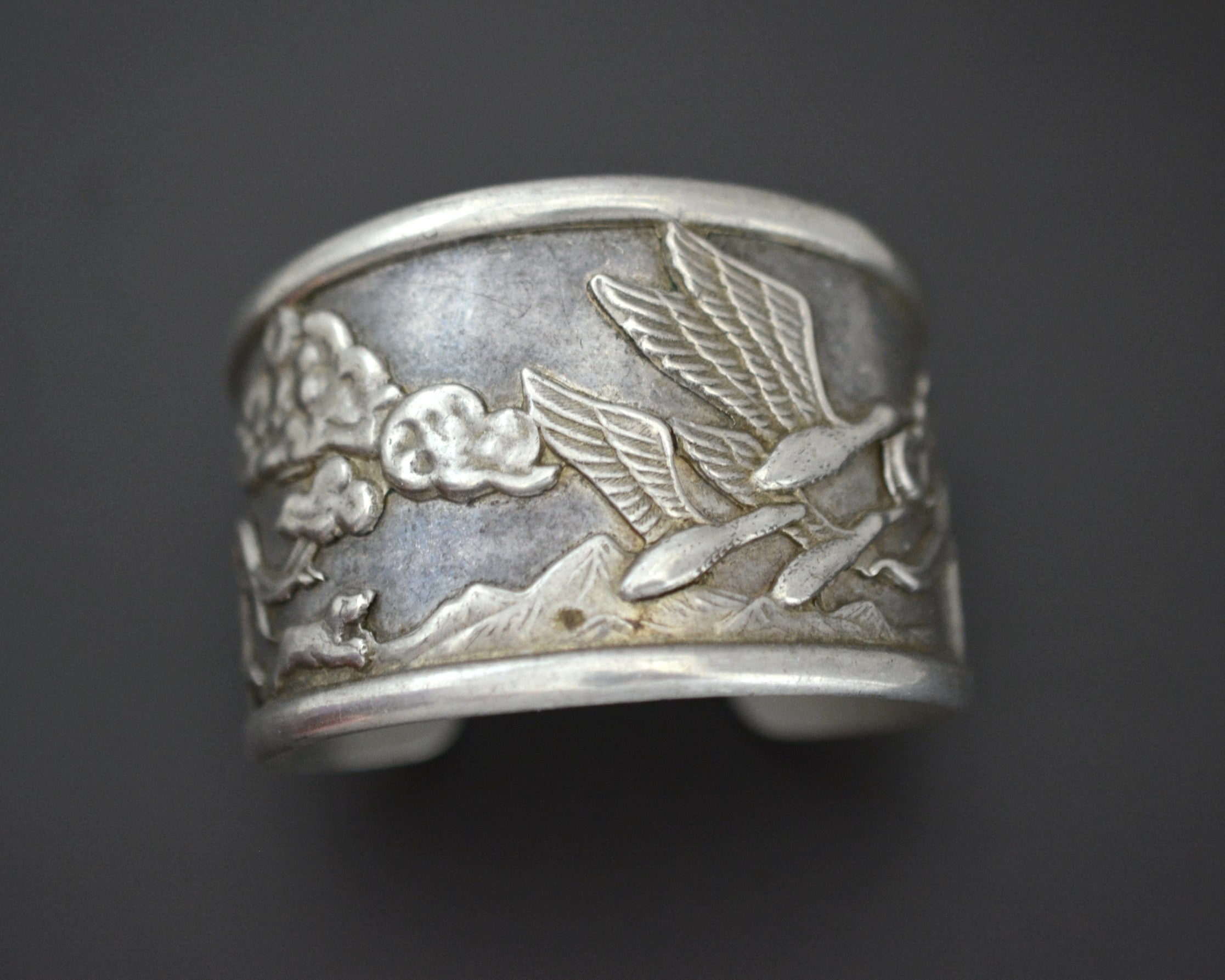 Ethnic Wide Cuff Bracelet with Nature and Cranes