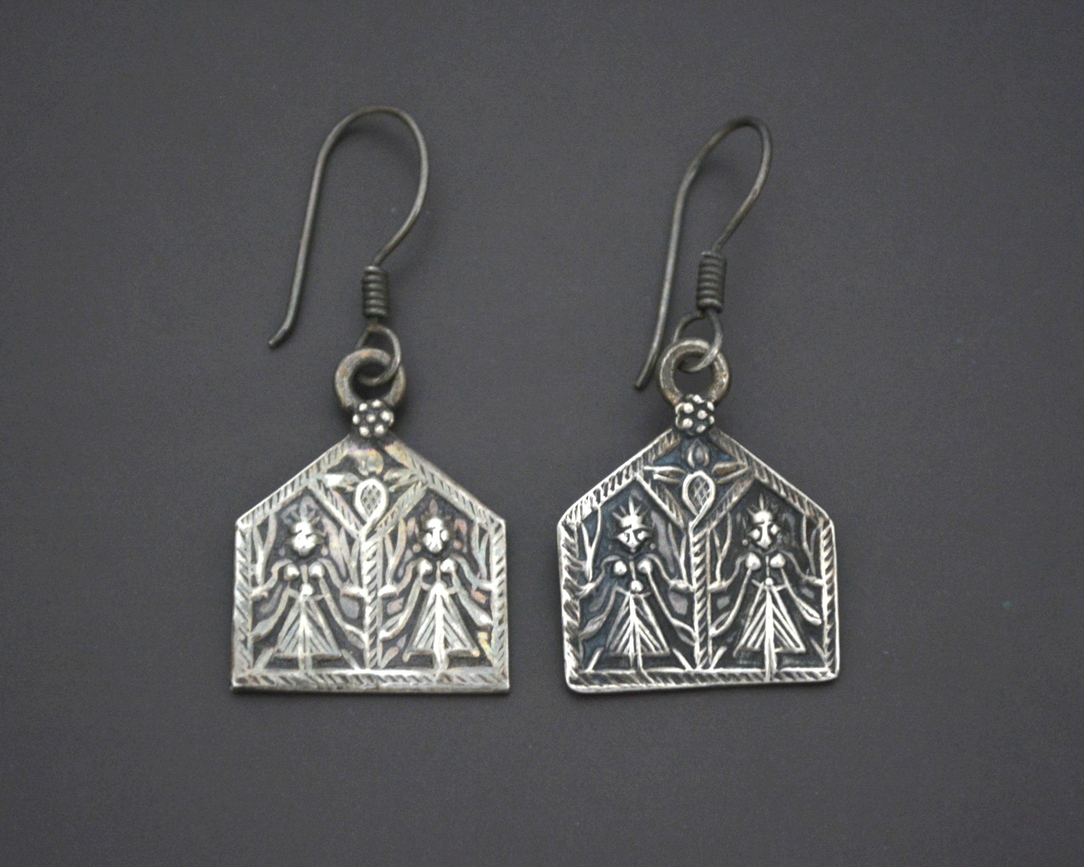 Hindu Amulet Silver Dangle Earrings