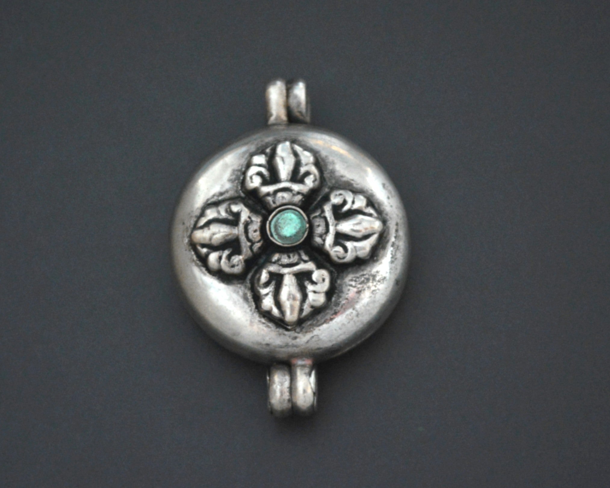 Nepali Gau Box Pendant with Turquoise
