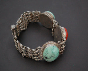 Ethnic Coral Turquoise Link Bracelet - SMALL