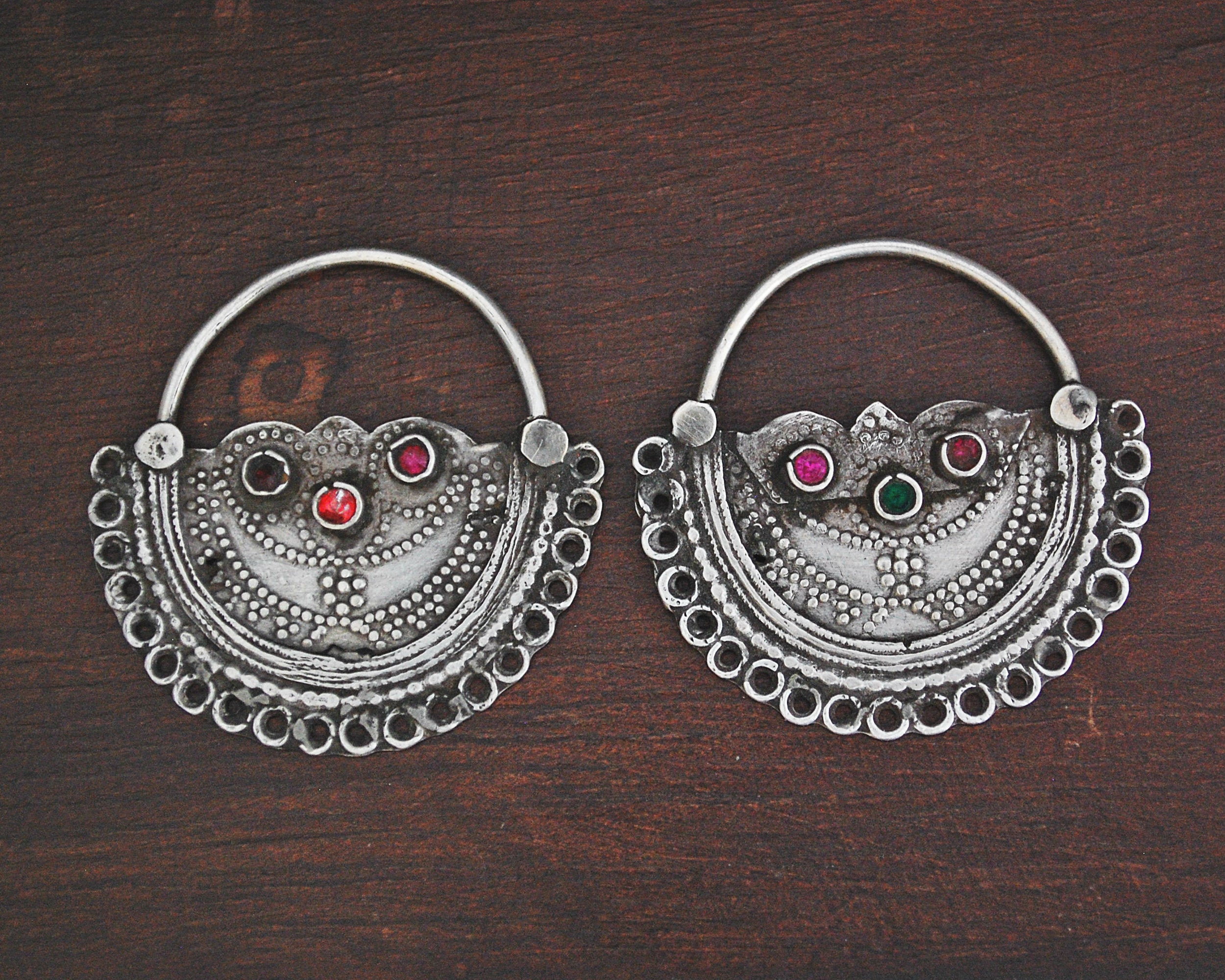 Antique Afghani Hoop Earrings with Glass