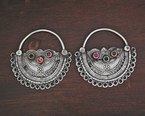 Antique Afghani Hoop Earrings with Glass