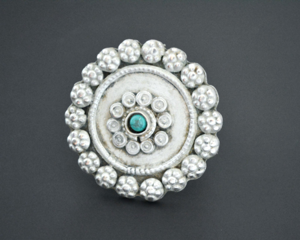 Ethnic Turquoise Disc Ring - Size 11.5