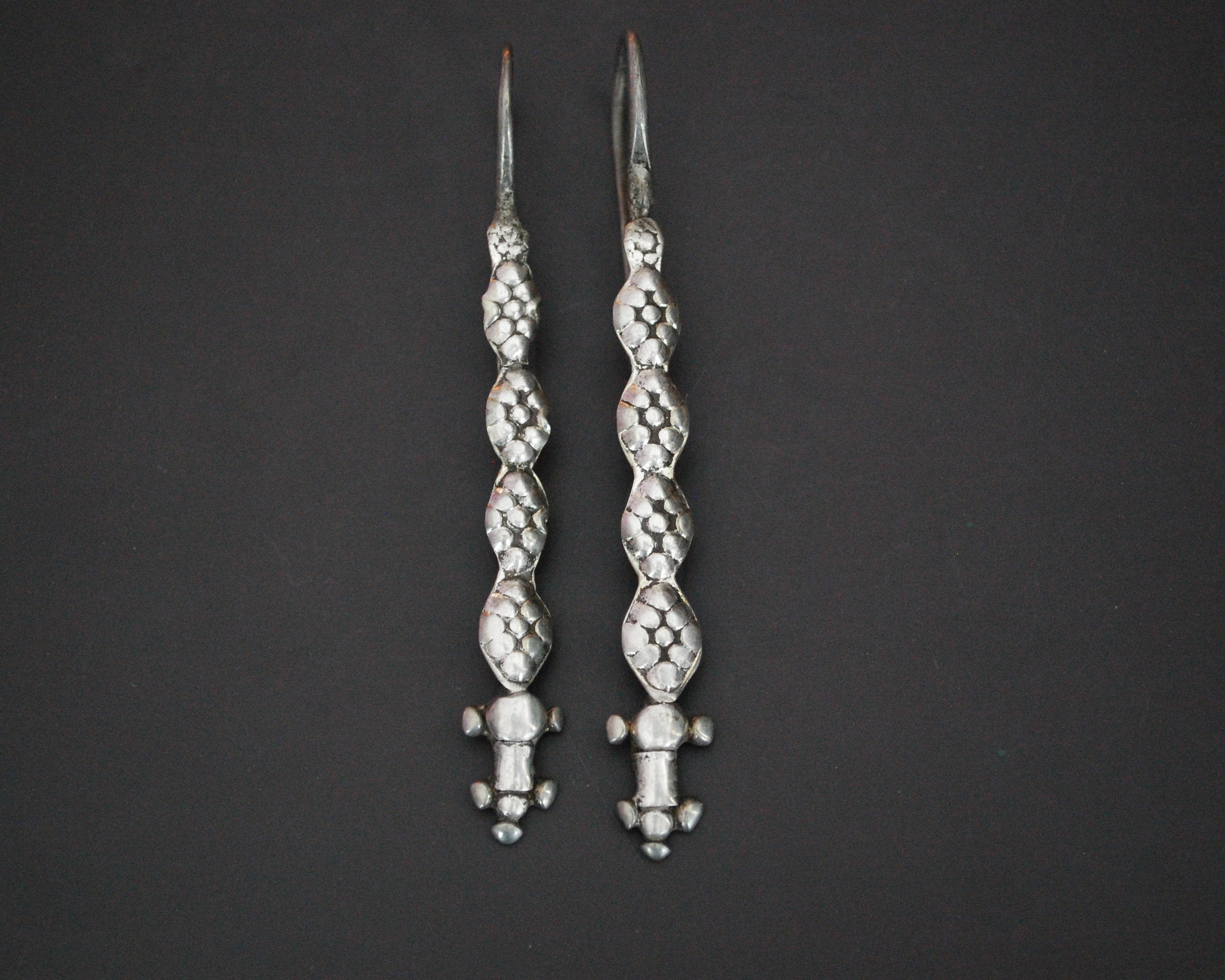 Antique Long Afghani Silver Earrings