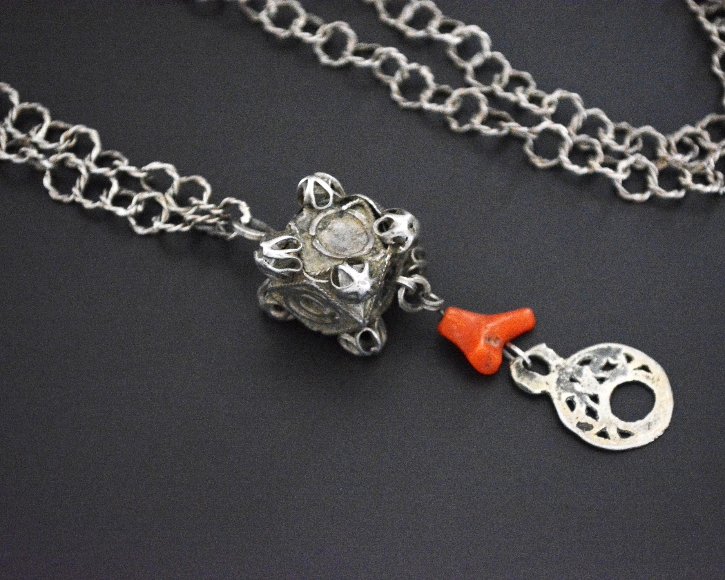 Antique Tunisian Pendant Necklace with Coral