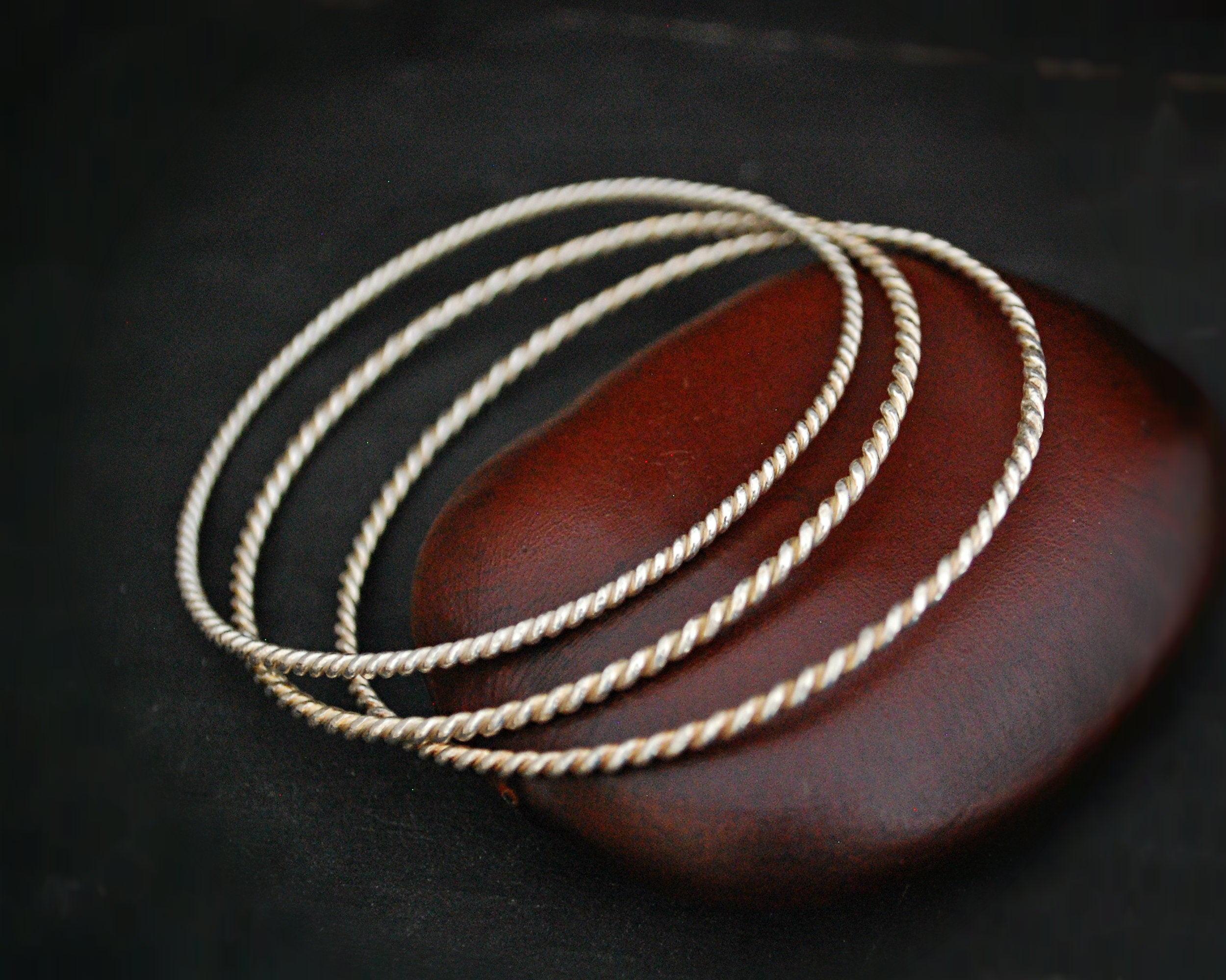 Twisted Wire Bangle Bracelet - Set of Three