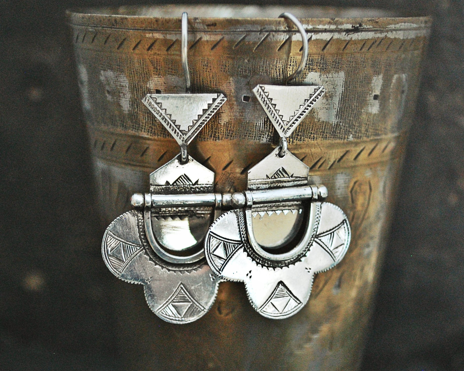 Hinged Tuareg Earrings with Carvings