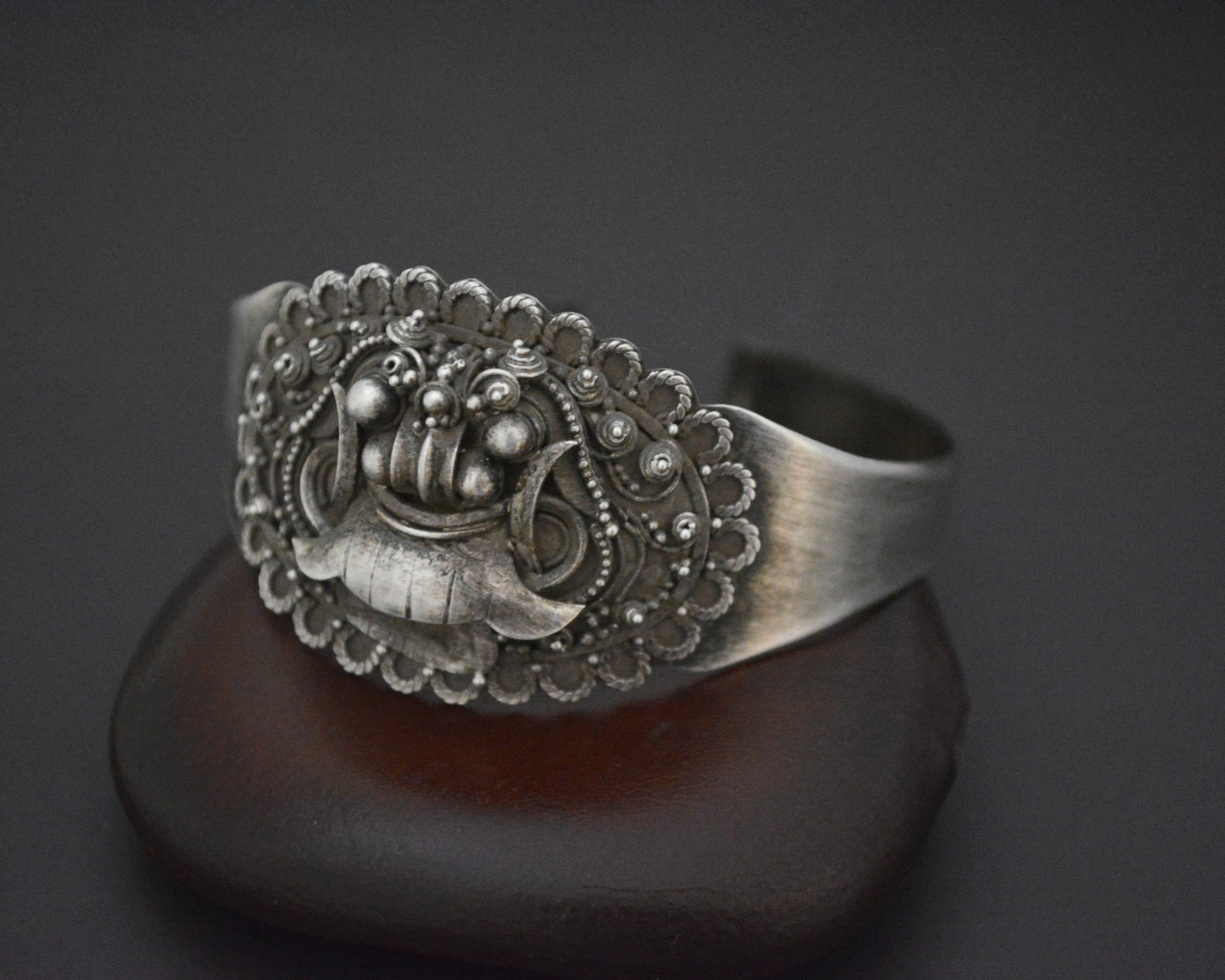 Old Silver Barong Cuff Bracelet from Bali