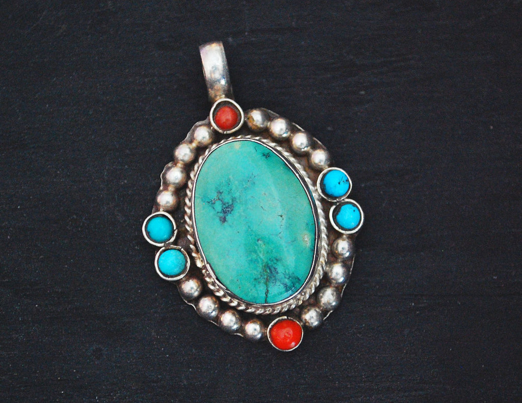 Nepali Turquoise Coral Pendant