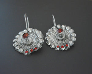 Large Afghani Disc Earrings with Red Glass