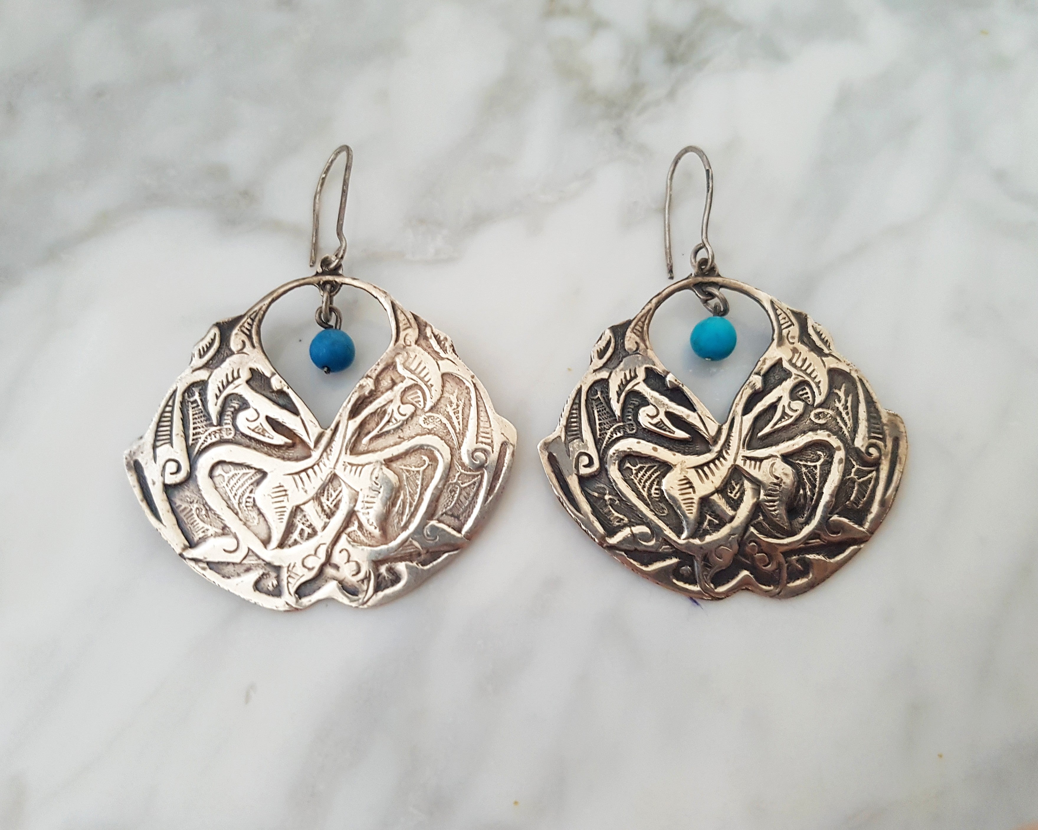 Large Earrings with Turquoises from Egypt