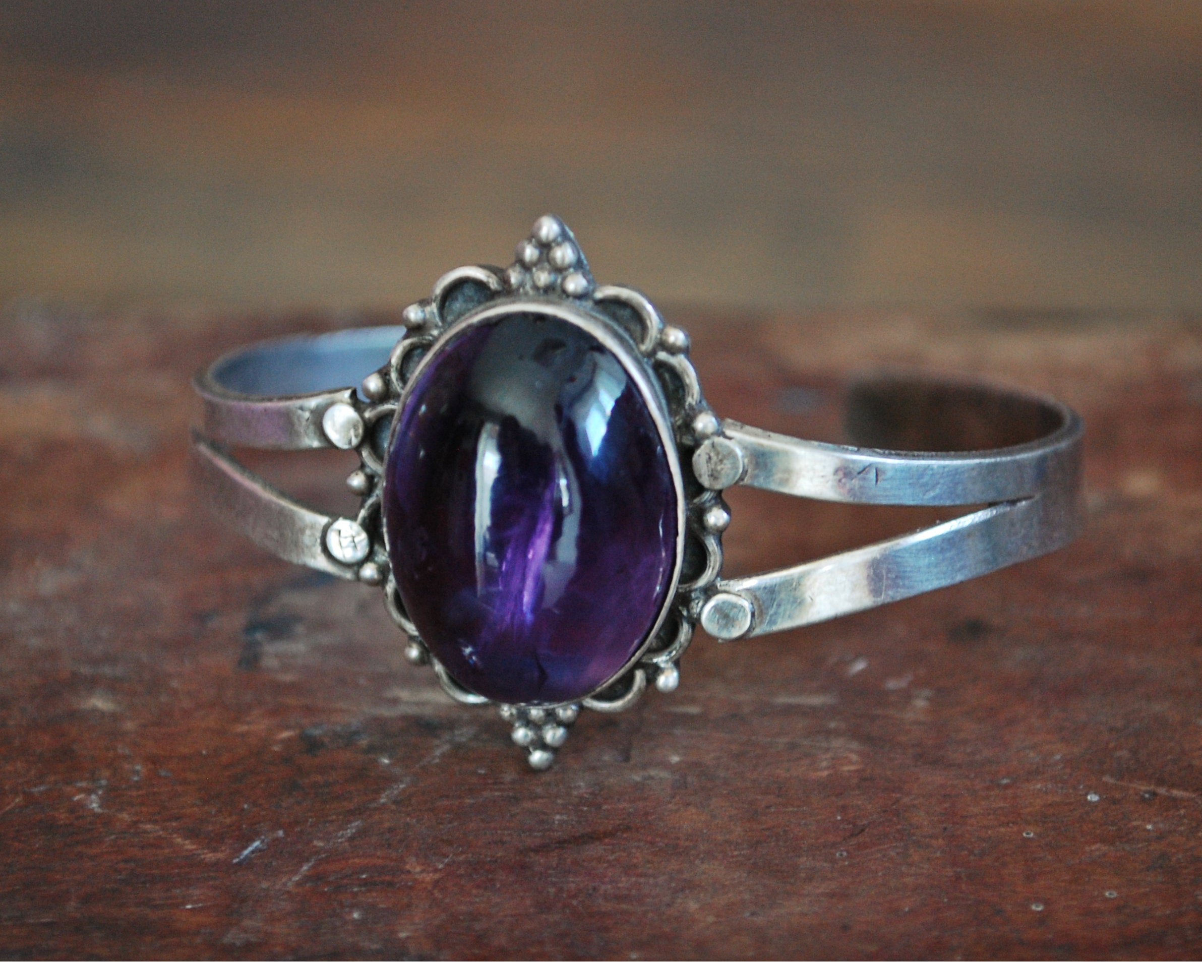 Ethnic Amethyst Cuff Bracelet from India