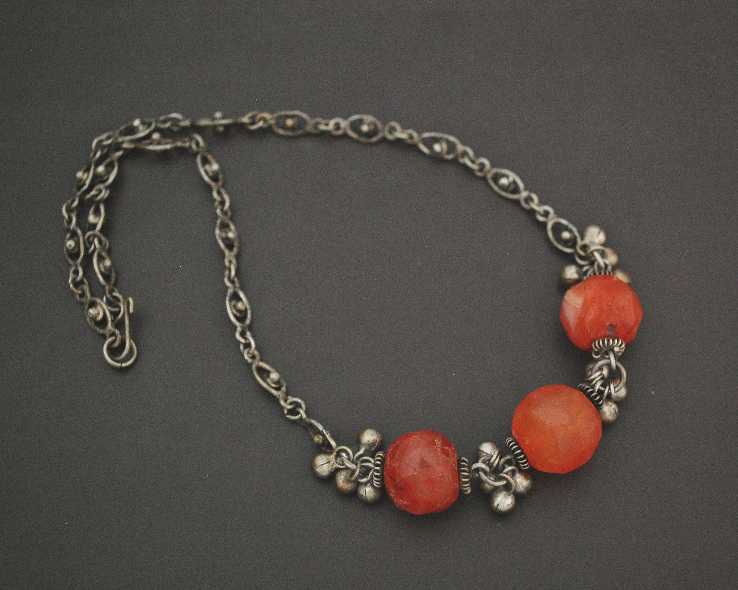 Indian Silver and Carnelian Beads Necklace