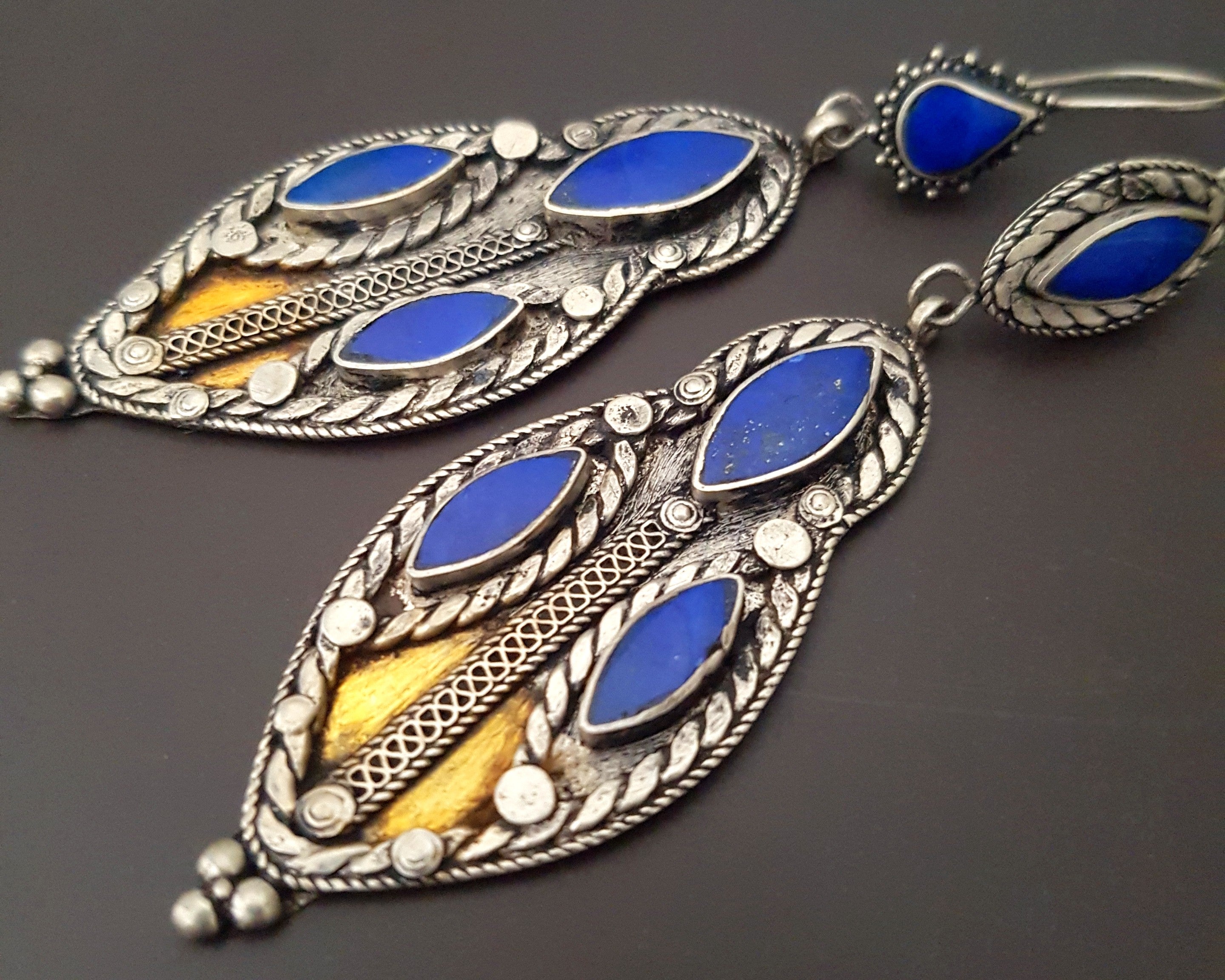 Vintage Turkmen Earrings with Lapis Lazuli