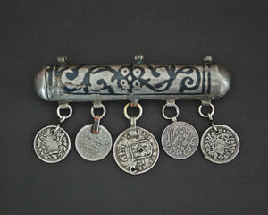 Antique Ottoman Niello Box Pendant with Coins