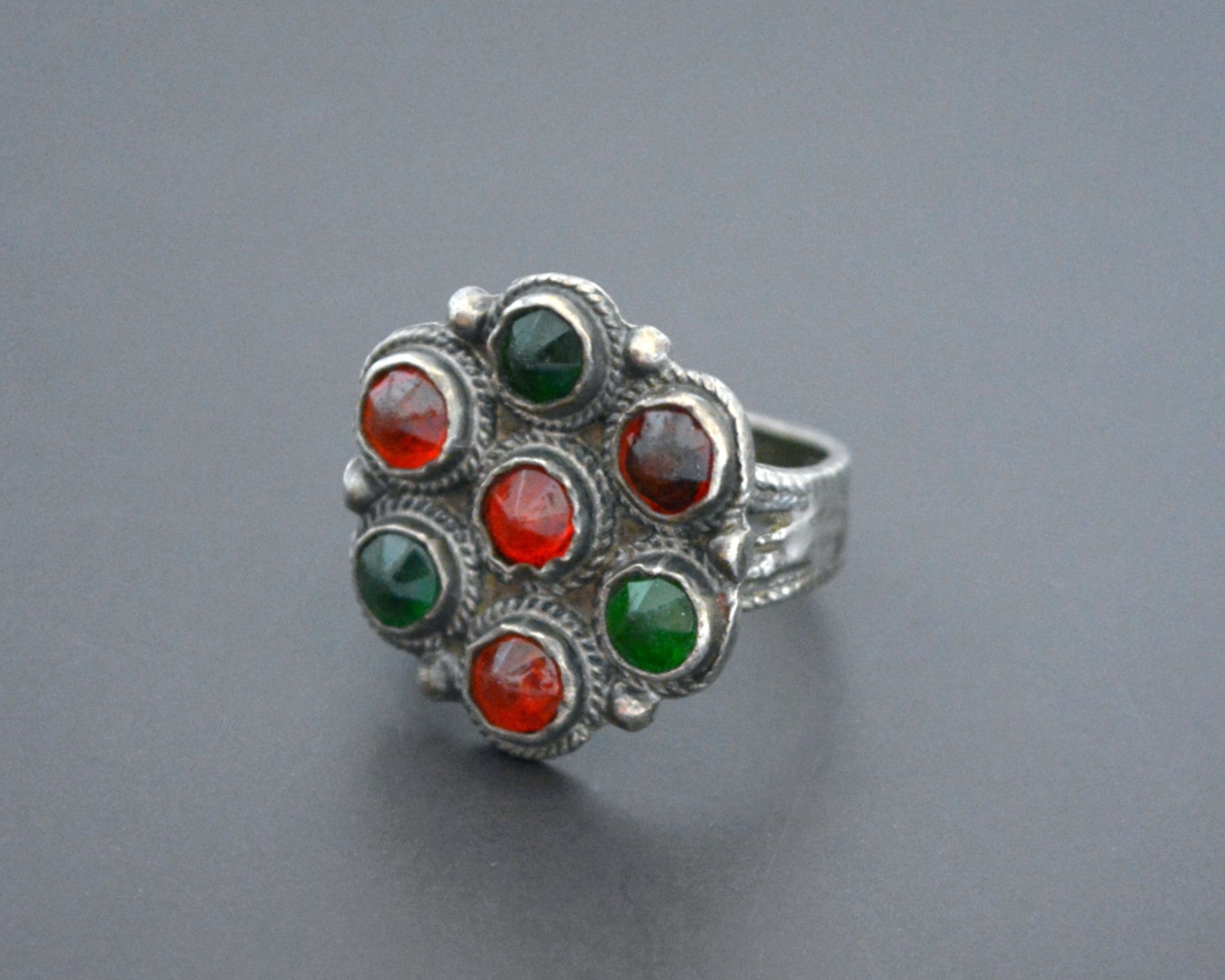 Afghani Ring with Glass Stones - Size 8.5