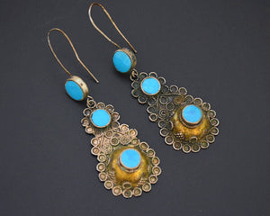 Afghani Silver Gilded Earrings with Turquoise