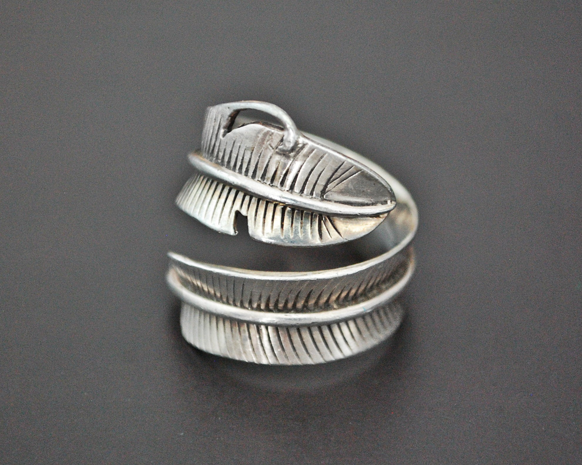 Sterling Silver Feather Wrap Ring - Size 7.5 Adjustable