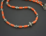 Ethnic Coral Silver Beads Necklace from India