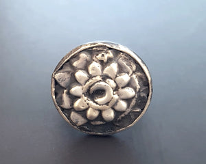 Rajasthani Silver Flower Disc Ring - Size 8.5