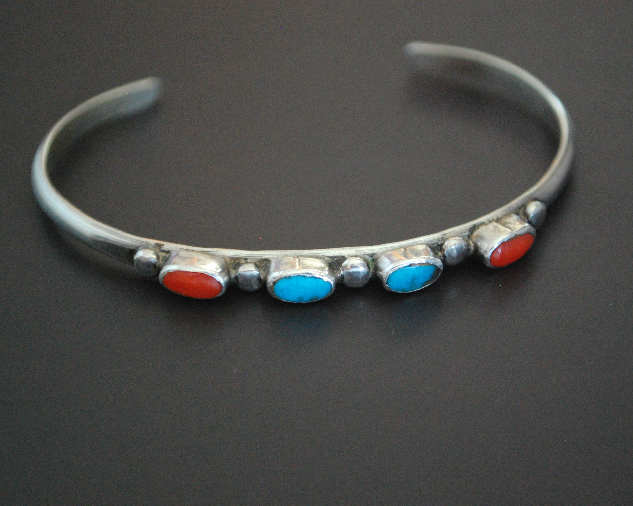 XSmall Ethnic Turquoise Coral Cuff Bracelet