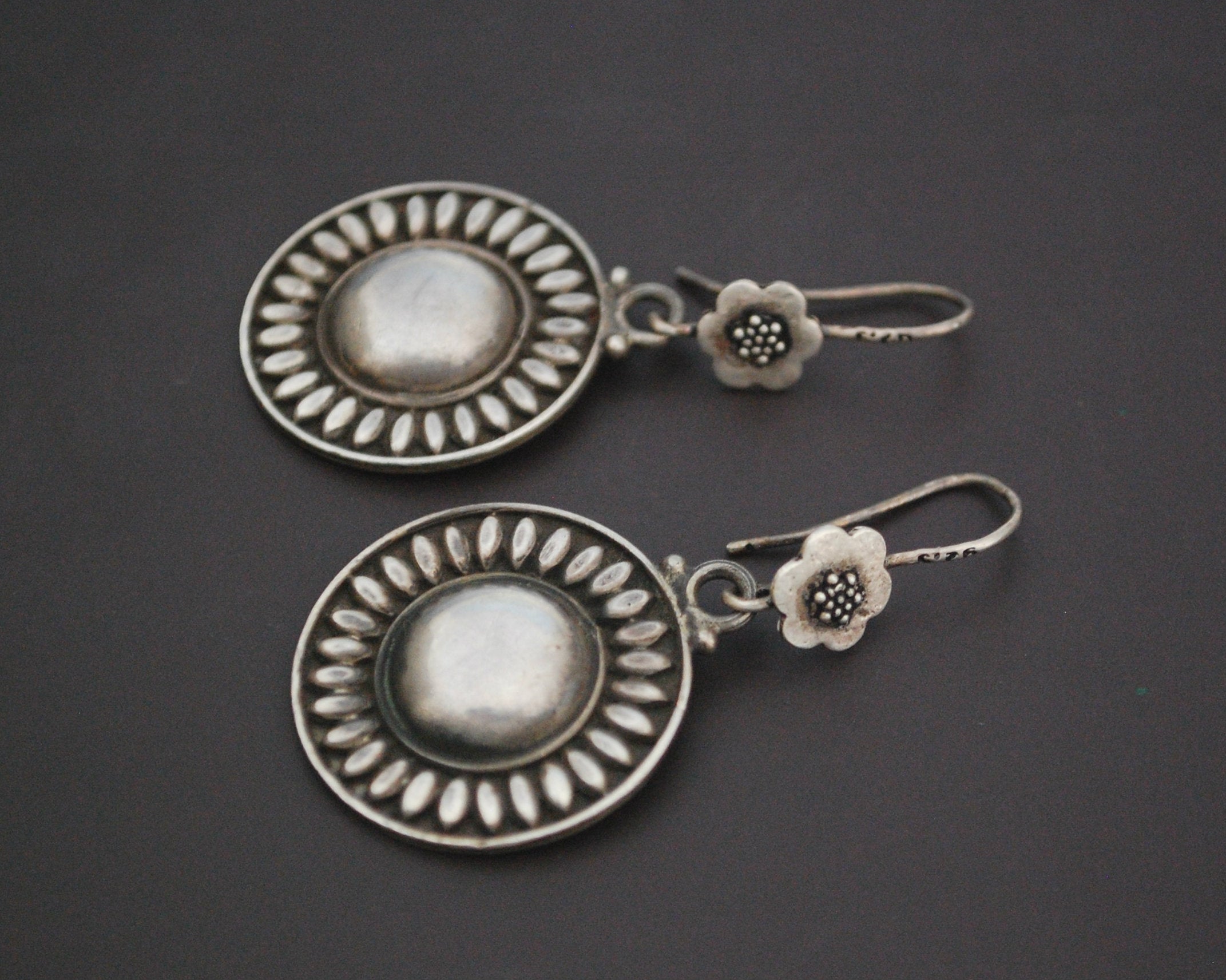 Indian Silver Dangle Earrings with Flower