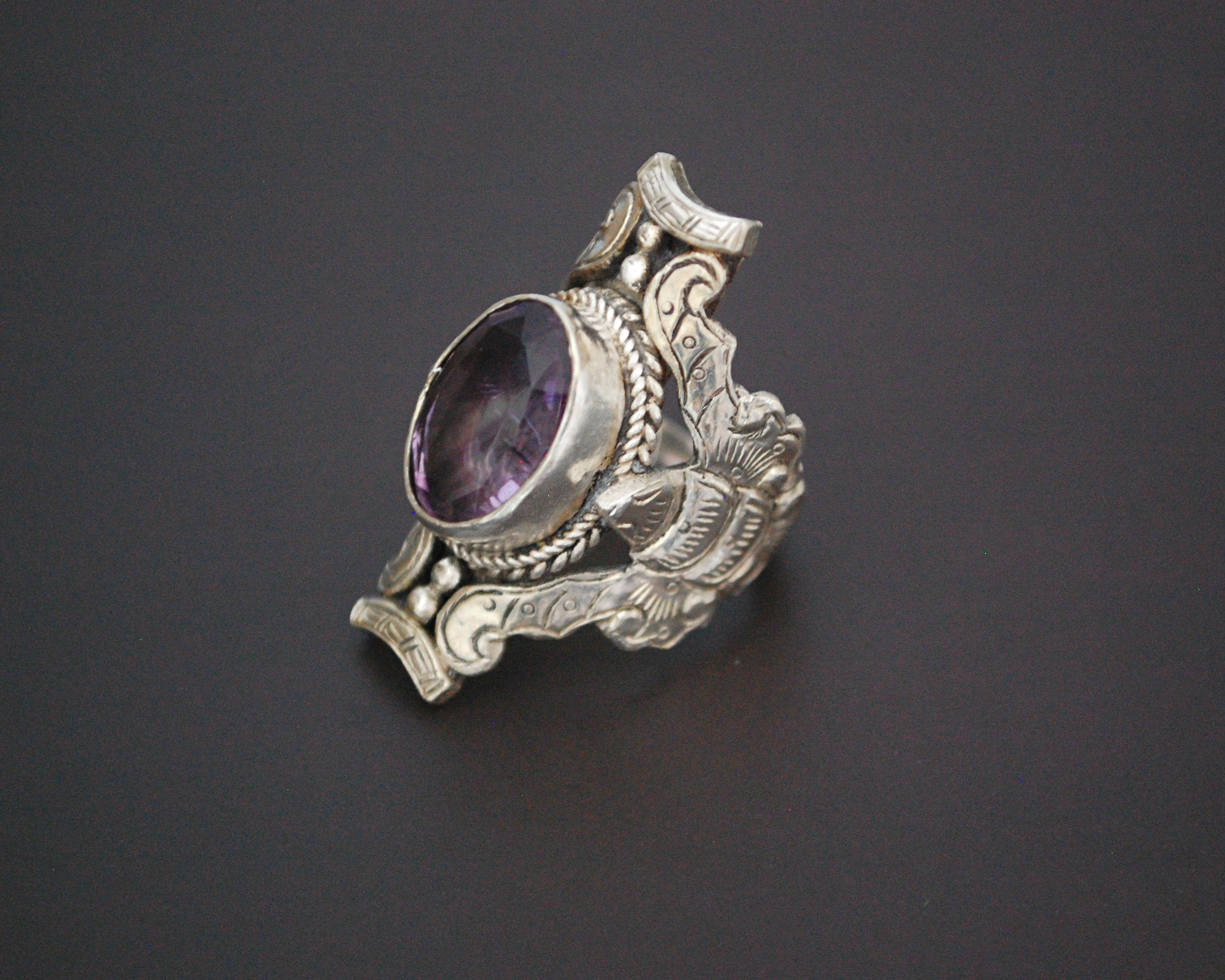 Nepali Amethyst Saddle Ring - Size 6