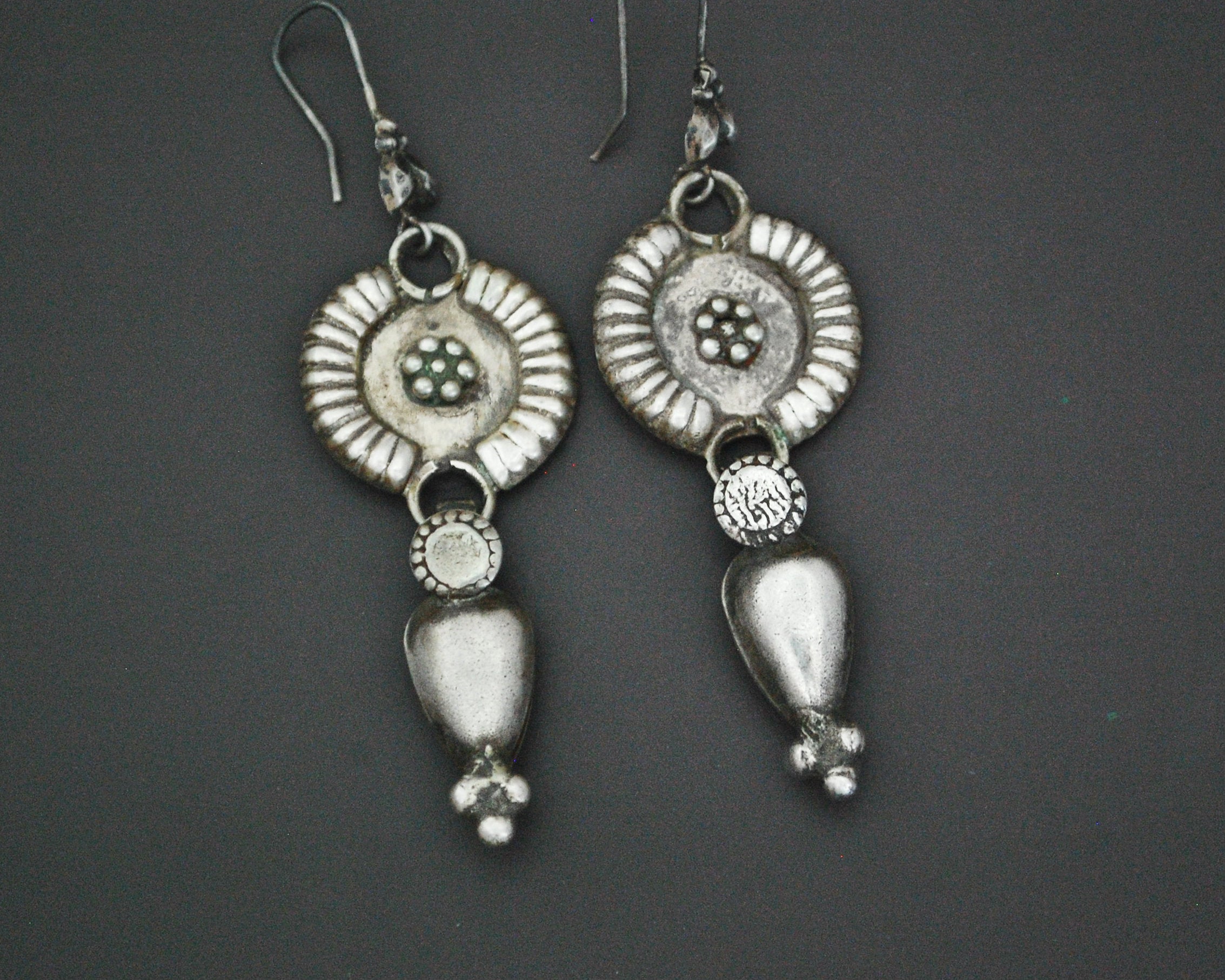 Rajasthani Flowery Silver Earrings with Dangles