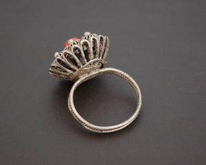 Croatian Coral Filigree Ring - Size 6.5
