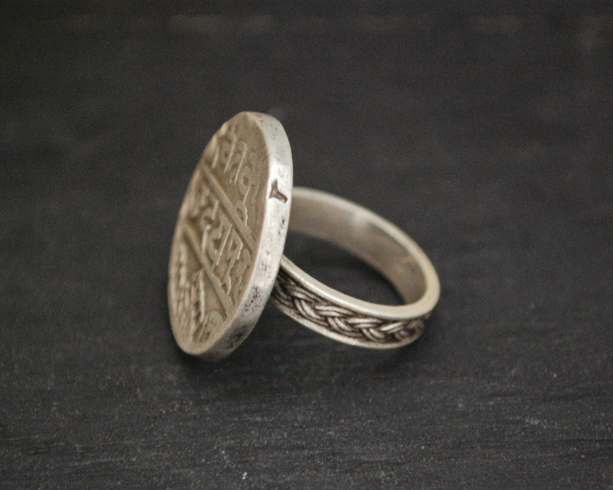 Indian Coin Ring with Writing - Size 7.5