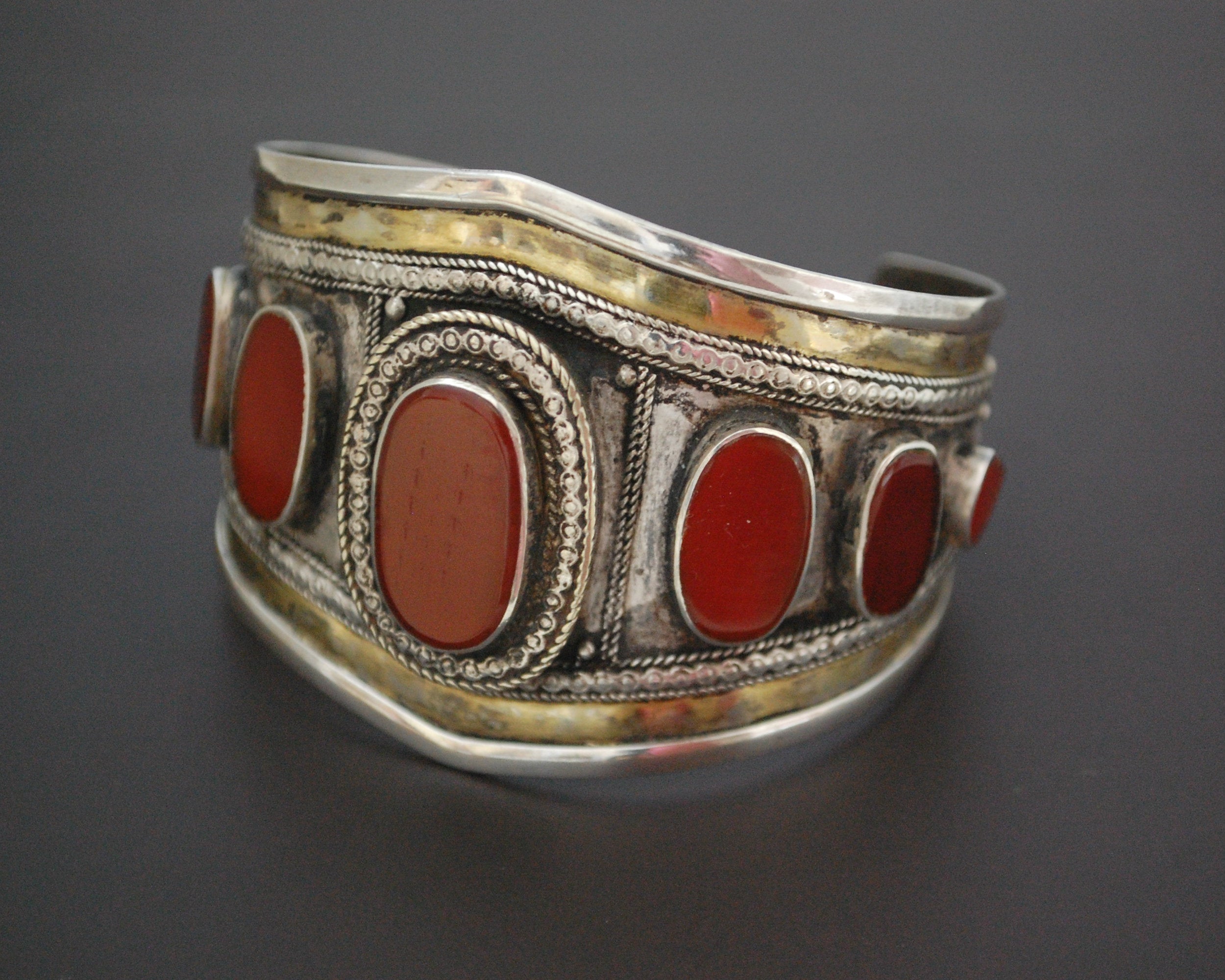 Afghani Turkmen Carnelian Gilded Cuff Bracelet