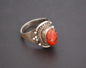 Vintage Nepali Coral Ring - Size 9.5
