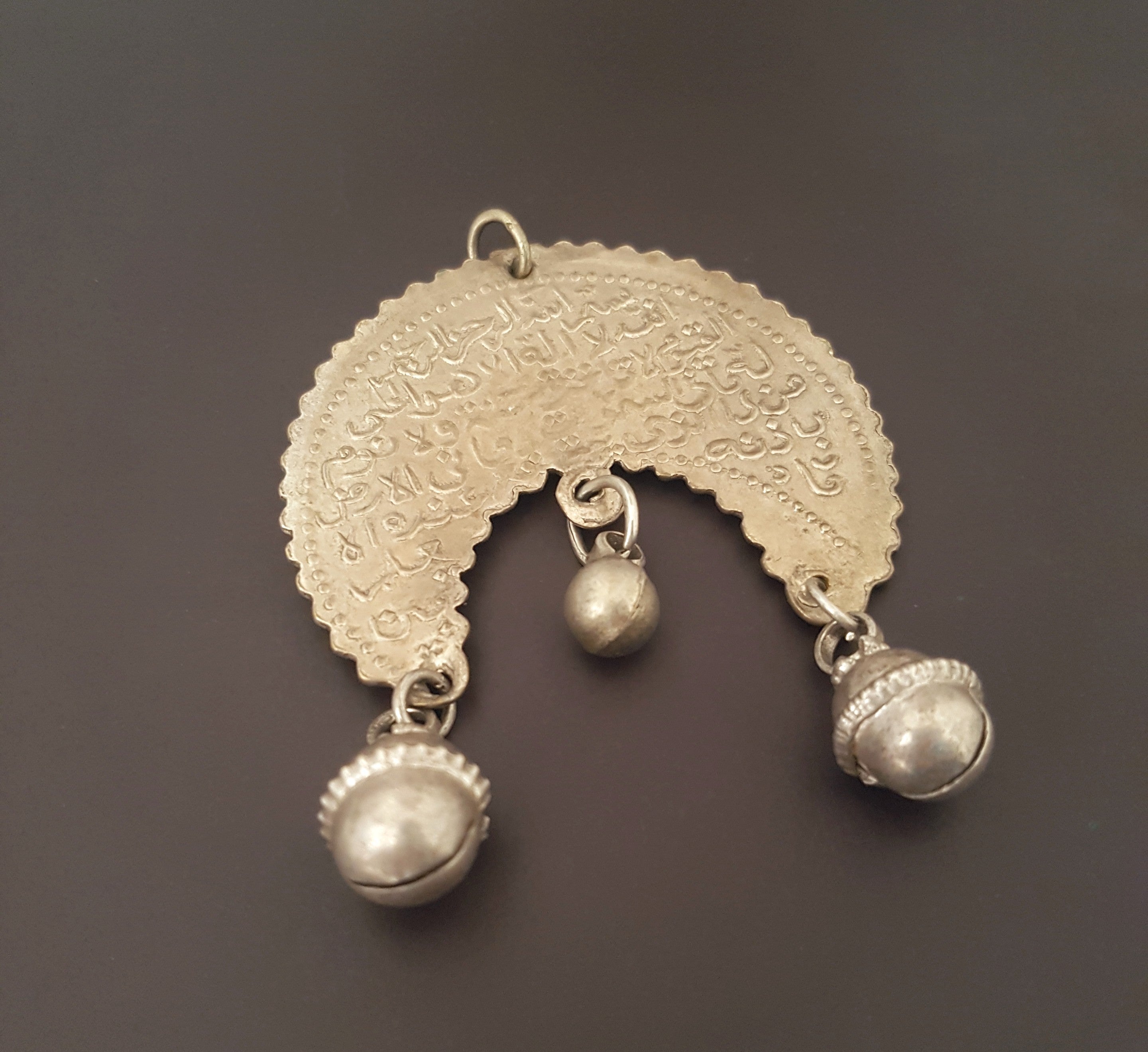 Old Crescent Arabic Script Pendant with Dangles