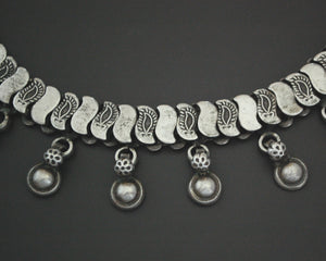 Indian Silver Choker Necklace with Charm Drops