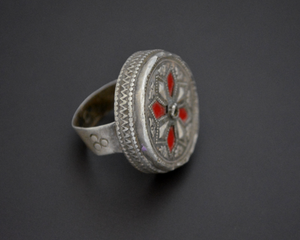 Afghani Silver Ring with Red Glass - Size 8