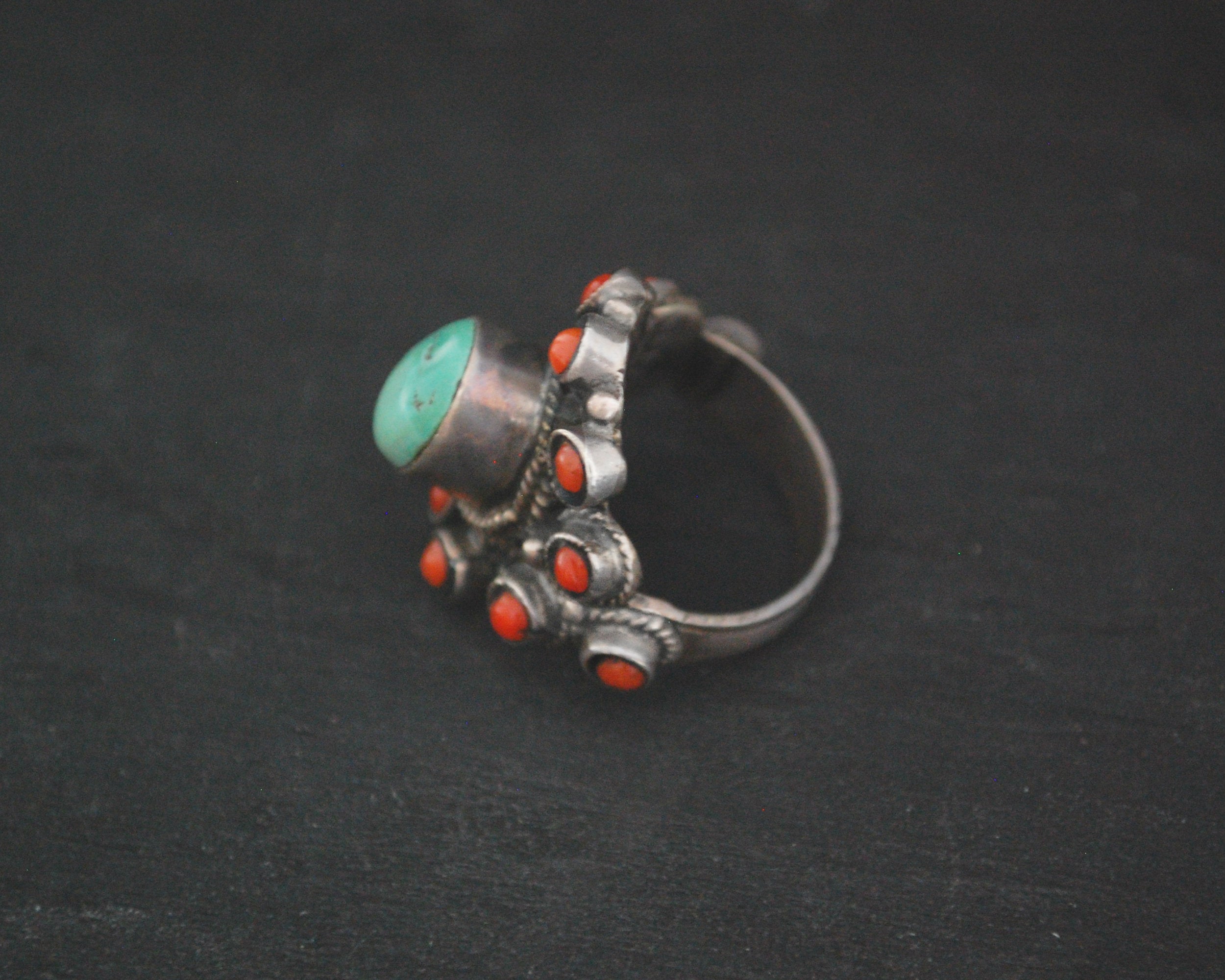 Nepali Turquoise Coral Ring - Size 6.75