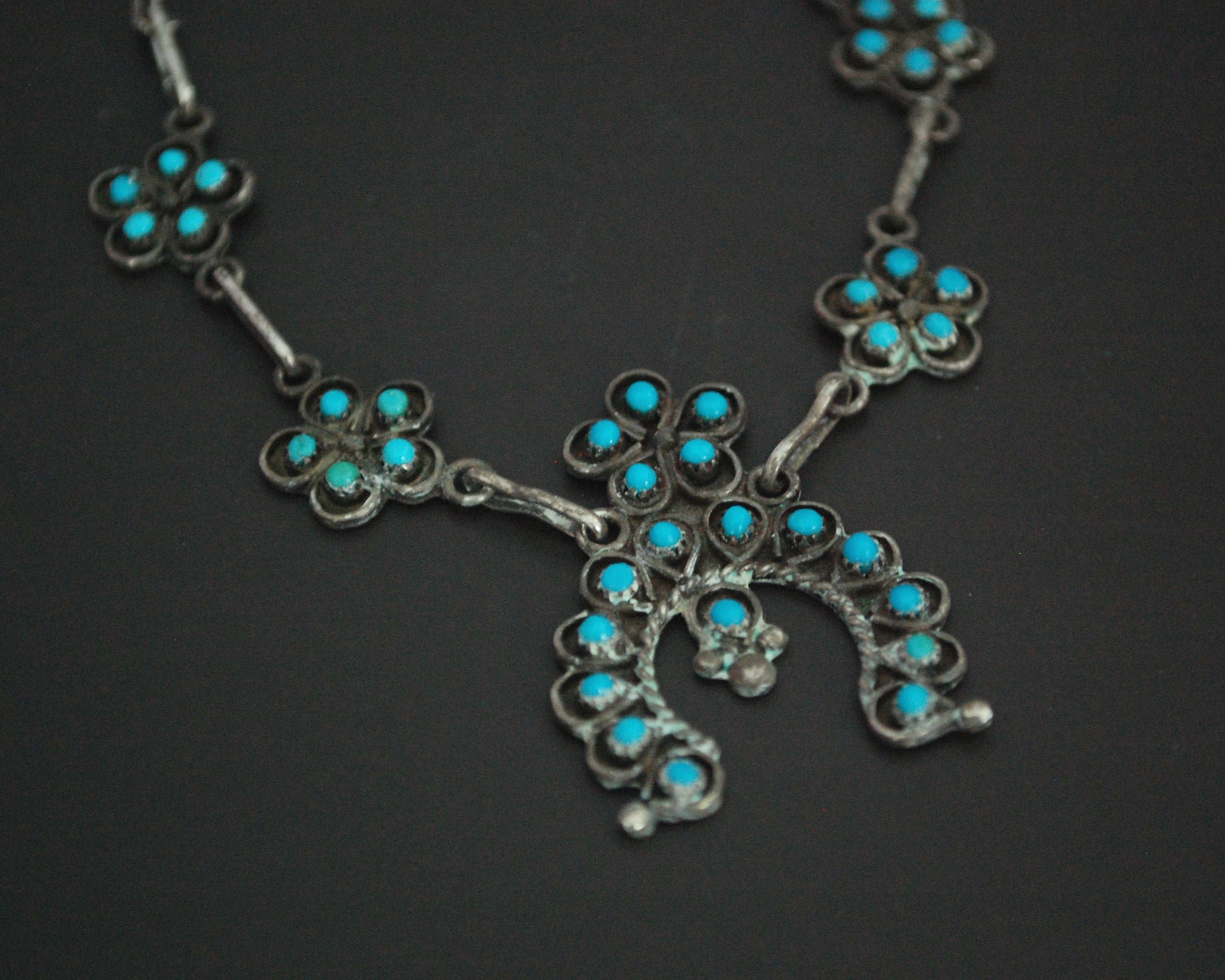 Delicate Native American Squash Blossom Link Necklace