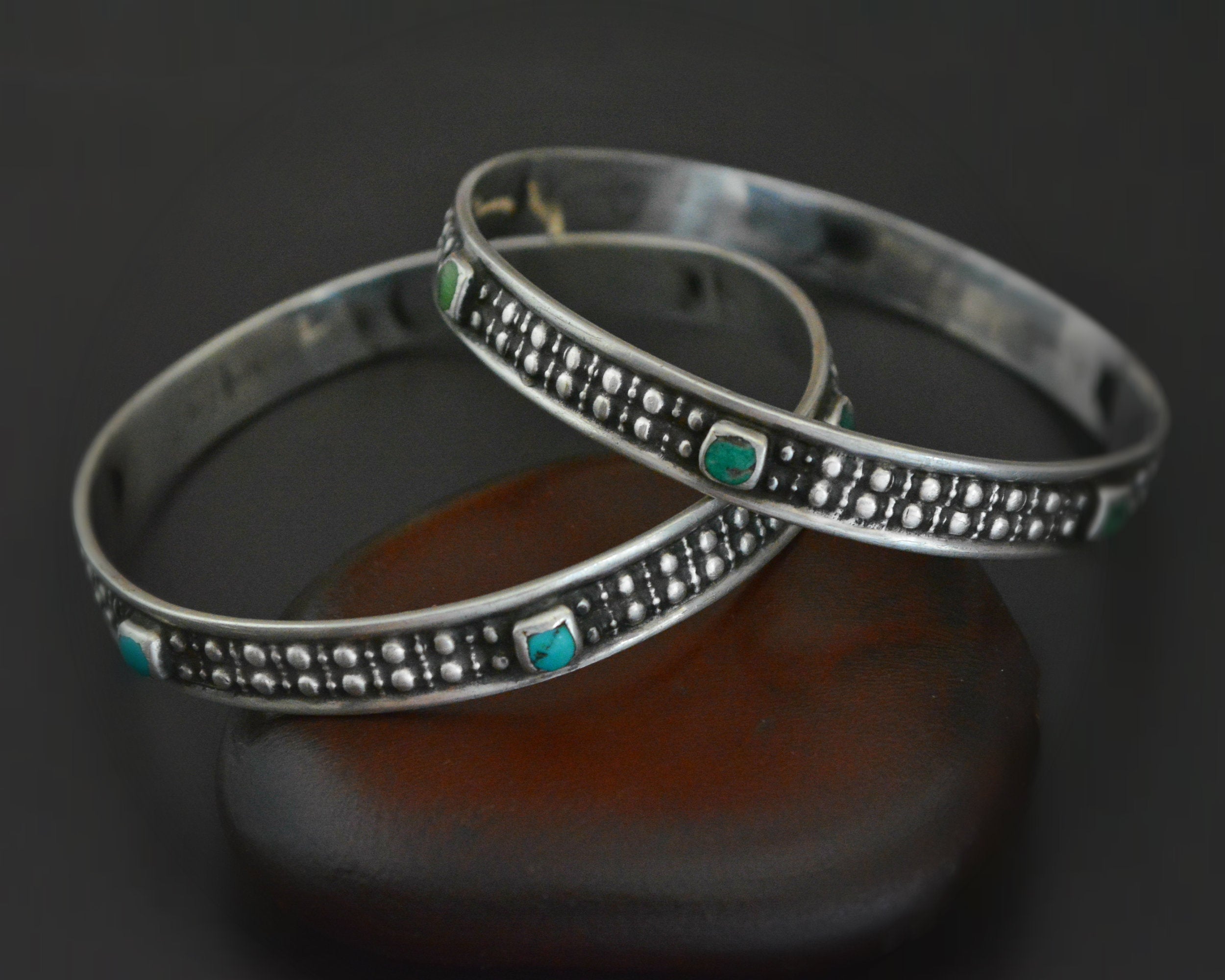 Ethnic Turquoise Bangle Bracelet - PAIR