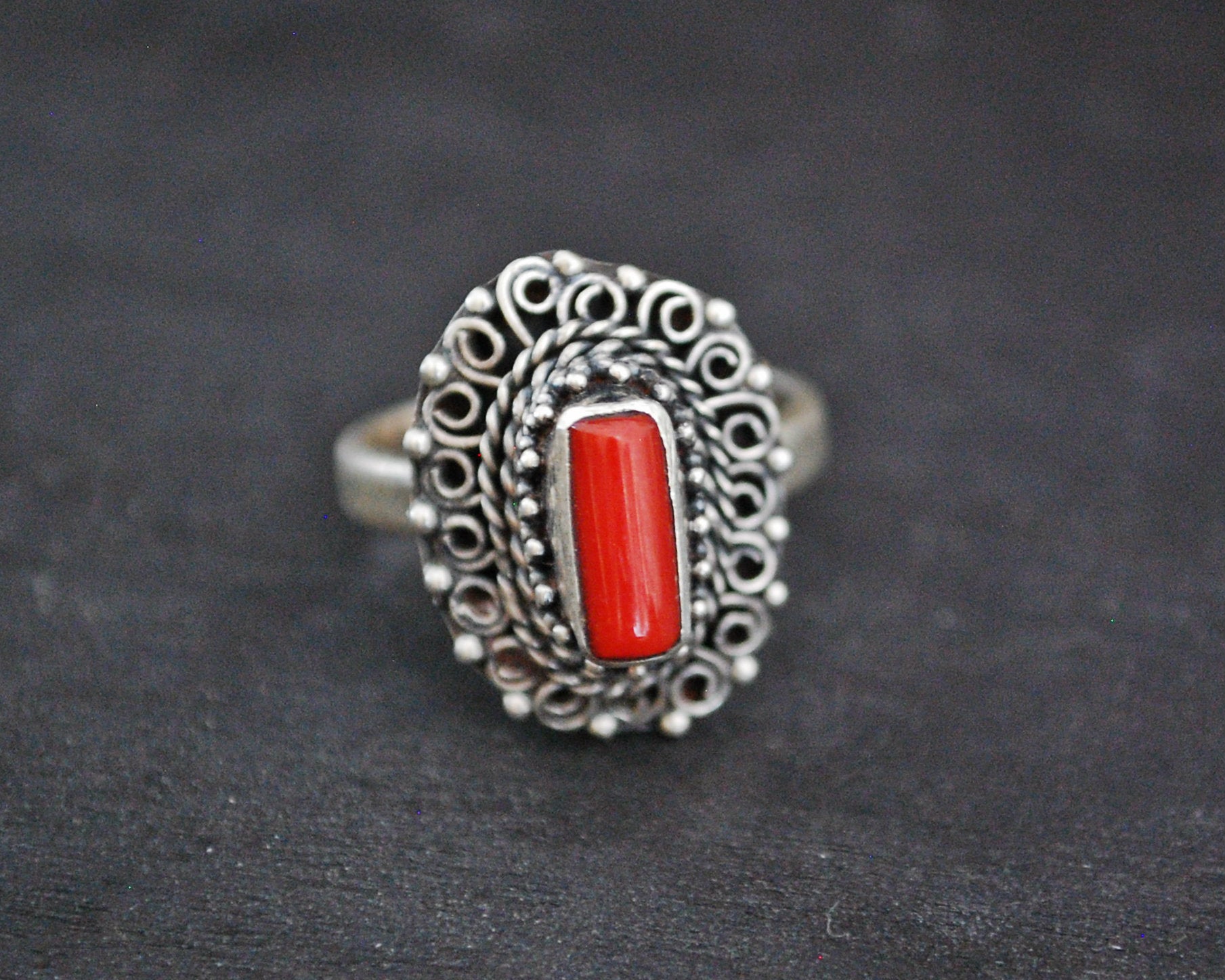 Nepali Coral Silver Ring - Size 8